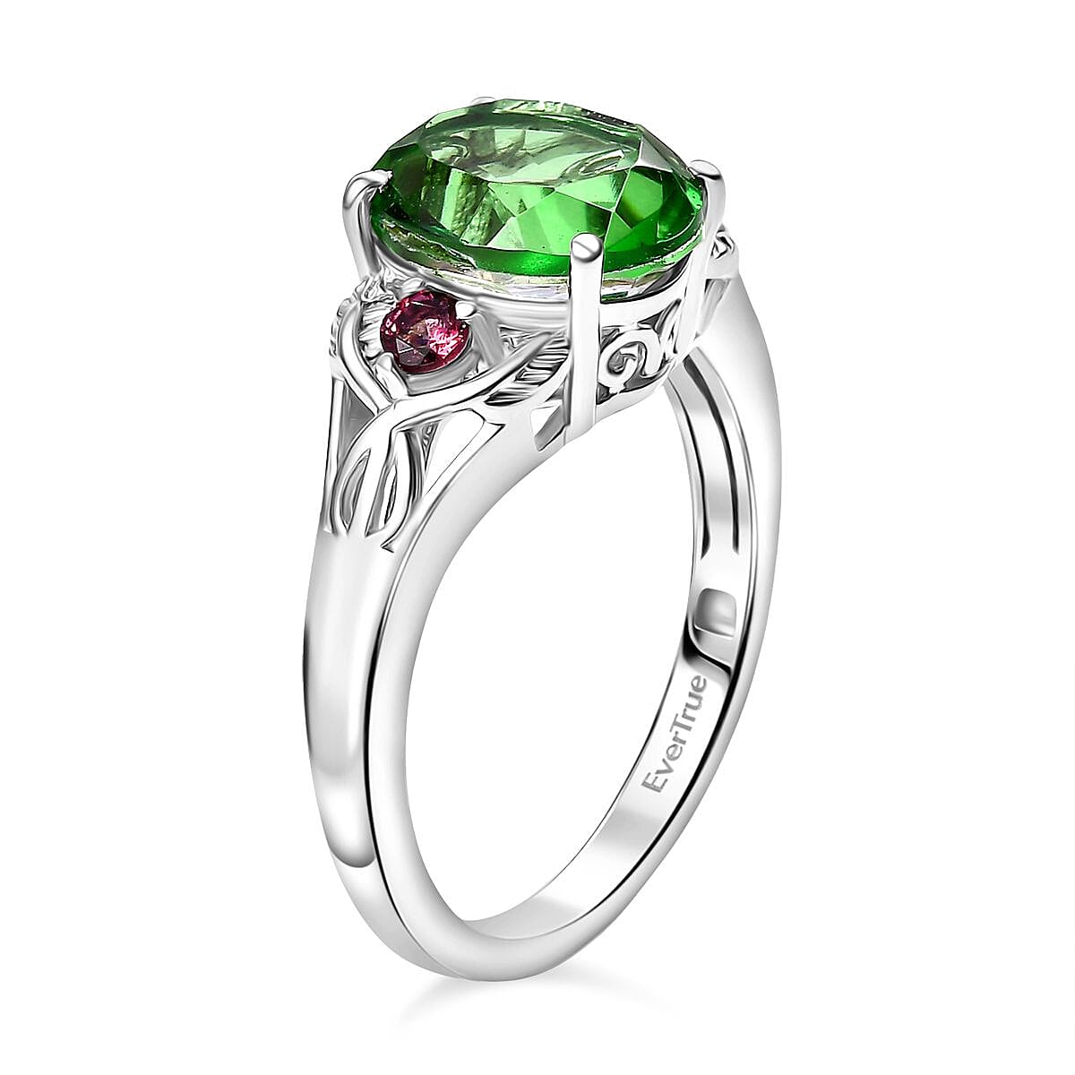 EverTrue Chartreuse Quartz (Triplet) and Orissa Rhodolite Garnet 9.20 ctw Infinity Earrings, Ring (Size 10.0) and Pendant Necklace 20 Inches in Stainless Steel image number 3