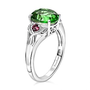 EverTrue Chartreuse Quartz (Triplet) and Orissa Rhodolite Garnet 9.20 ctw Infinity Earrings, Ring (Size 10.0) and Pendant Necklace 20 Inches in Stainless Steel