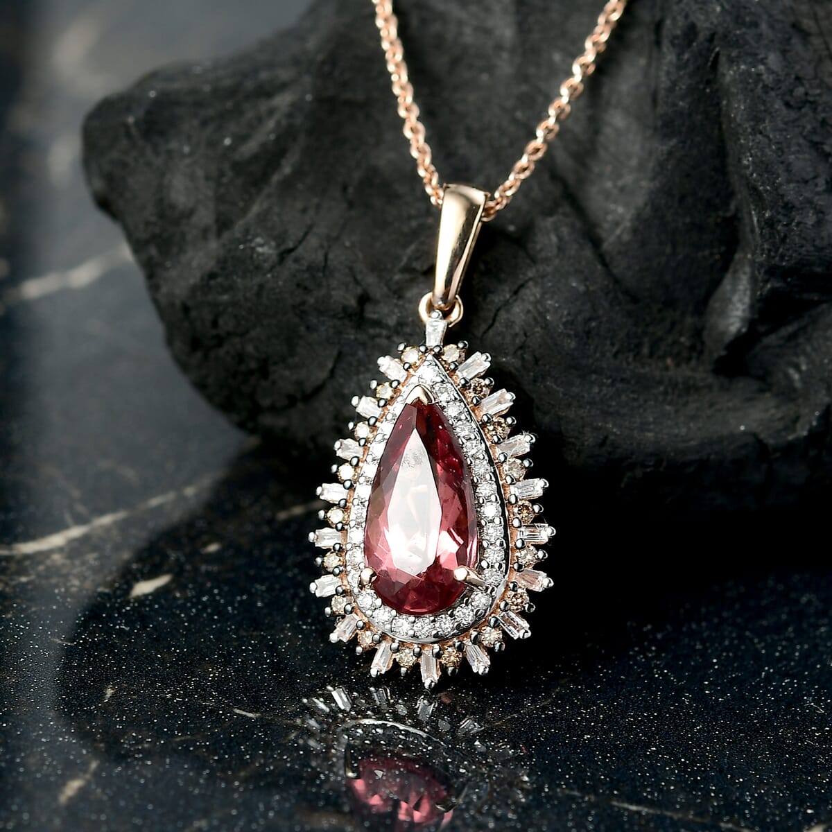 Luxoro Champagne Apatite, Natural Champagne and White Diamond 2.60 ctw Fire Crackers Pendant Necklace in 10K Rose Gold 20 Inches image number 1
