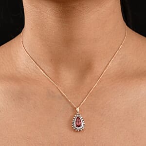 Luxoro AAA Red Apatite, Natural Champagne and White Diamond 2.60 ctw Flare Tiara Pendant Necklace in 10K Rose Gold 20 Inches