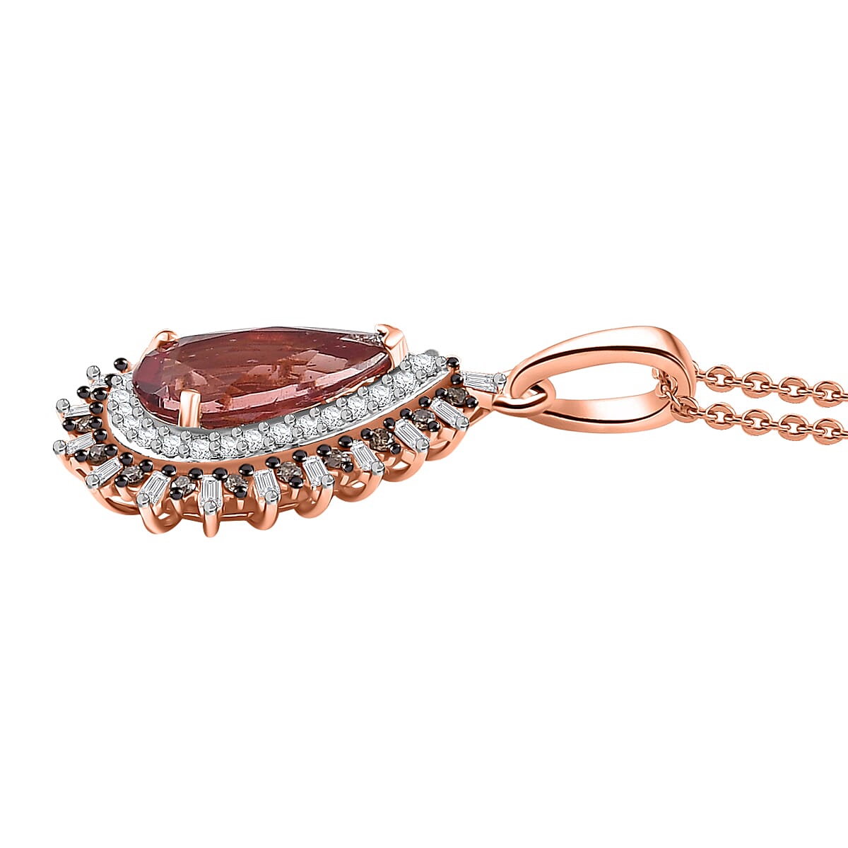 Luxoro AAA Red Apatite, Natural Champagne and White Diamond 2.60 ctw Flare Tiara Pendant Necklace in 10K Rose Gold 20 Inches