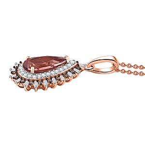 Luxoro AAA Red Apatite, Natural Champagne and White Diamond 2.60 ctw Flare Tiara Pendant Necklace in 10K Rose Gold 20 Inches