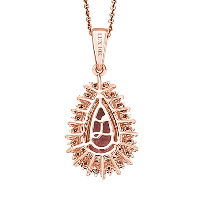 Luxoro AAA Red Apatite, Natural Champagne and White Diamond 2.60 ctw Flare Tiara Pendant Necklace in 10K Rose Gold 20 Inches