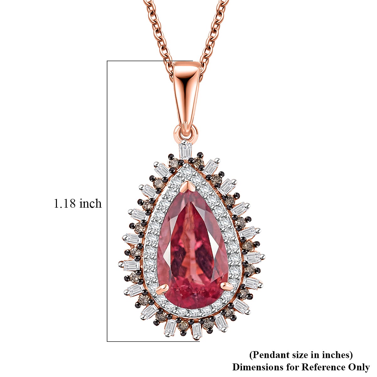 Luxoro AAA Red Apatite, Natural Champagne and White Diamond 2.60 ctw Flare Tiara Pendant Necklace in 10K Rose Gold 20 Inches