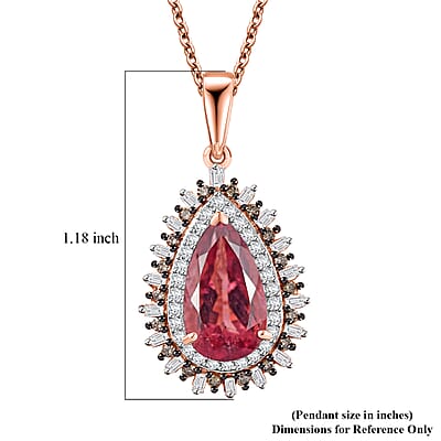 Luxoro AAA Red Apatite, Natural Champagne and White Diamond 2.60 ctw Flare Tiara Pendant Necklace in 10K Rose Gold 20 Inches