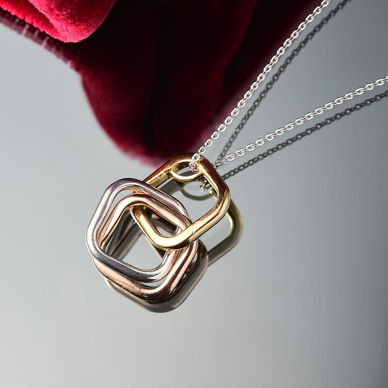 D'Joy Interlocking Pendant Necklace (20 Inches) in 18K Vermeil YG, RG and Rhodium Over Sterling Silver 6.60 Grams