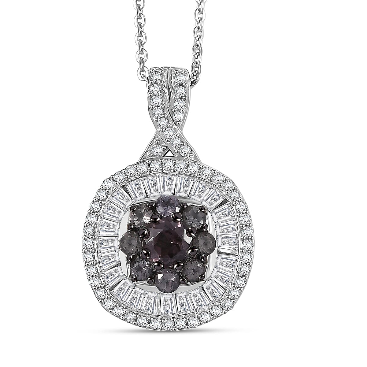 D'Joy Madagascar Color Change Garnet and Moissanite 1.50 ctw Regal Halo Pendant Necklace 20 inches in Rhodium Over Sterling Silver image number 0