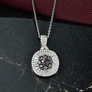 D'Joy Madagascar Color Change Garnet and Moissanite 1.50 ctw Regal Halo Pendant Necklace 20 inches in Rhodium Over Sterling Silver