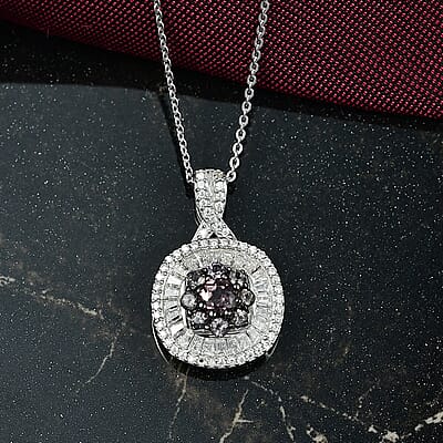 D'Joy Madagascar Color Change Garnet and Moissanite 1.50 ctw Regal Halo Pendant Necklace 20 inches in Rhodium Over Sterling Silver