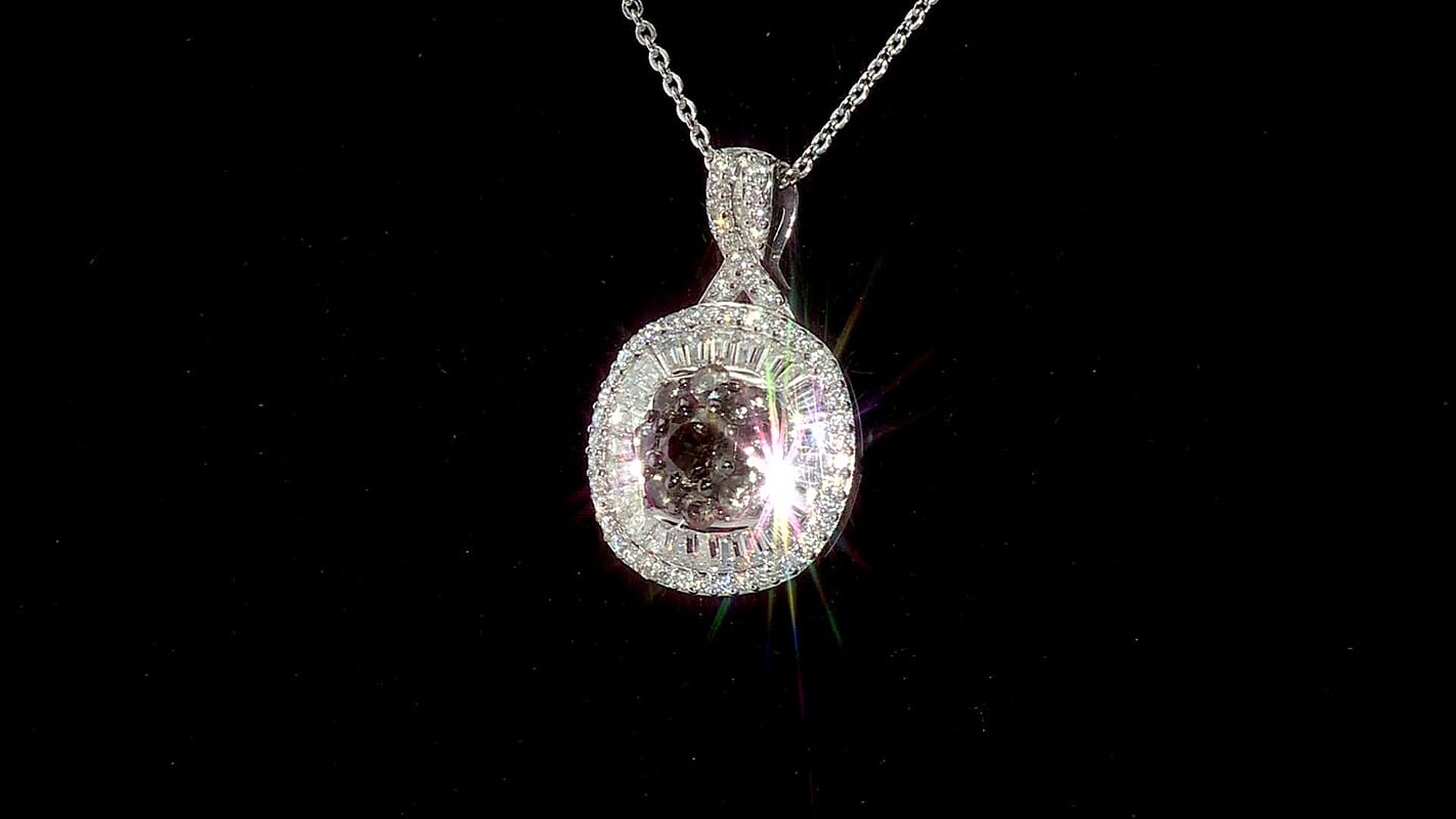 D'Joy Madagascar Color Change Garnet and Moissanite 1.50 ctw Regal Halo Pendant Necklace 20 inches in Rhodium Over Sterling Silver