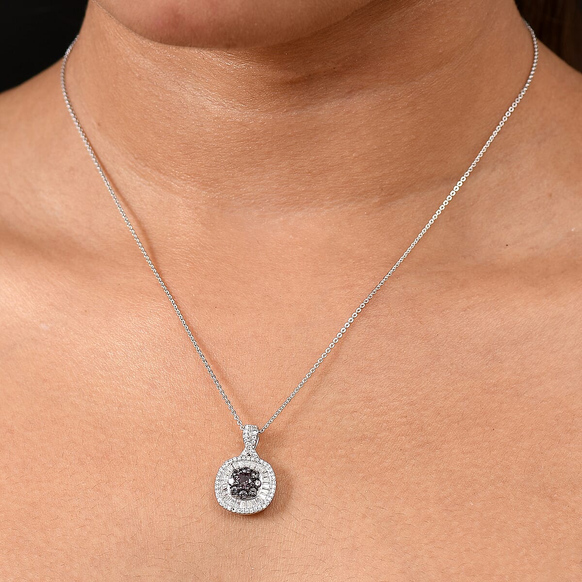 D'Joy Madagascar Color Change Garnet and Moissanite 1.50 ctw Regal Halo Pendant Necklace 20 inches in Rhodium Over Sterling Silver image number 2
