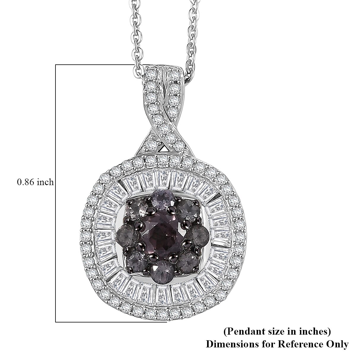 D'Joy Madagascar Color Change Garnet and Moissanite 1.50 ctw Regal Halo Pendant Necklace 20 inches in Rhodium Over Sterling Silver