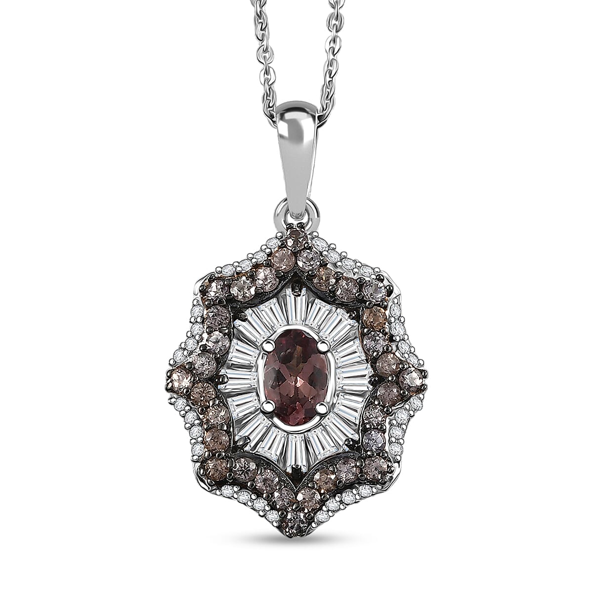 D'Joy Madagascar Color Change Garnet and White Zircon 2.10 ctw Celestial Radiance Pendant Necklace 20 Inches in Rhodium Over Sterling Silver image number 0