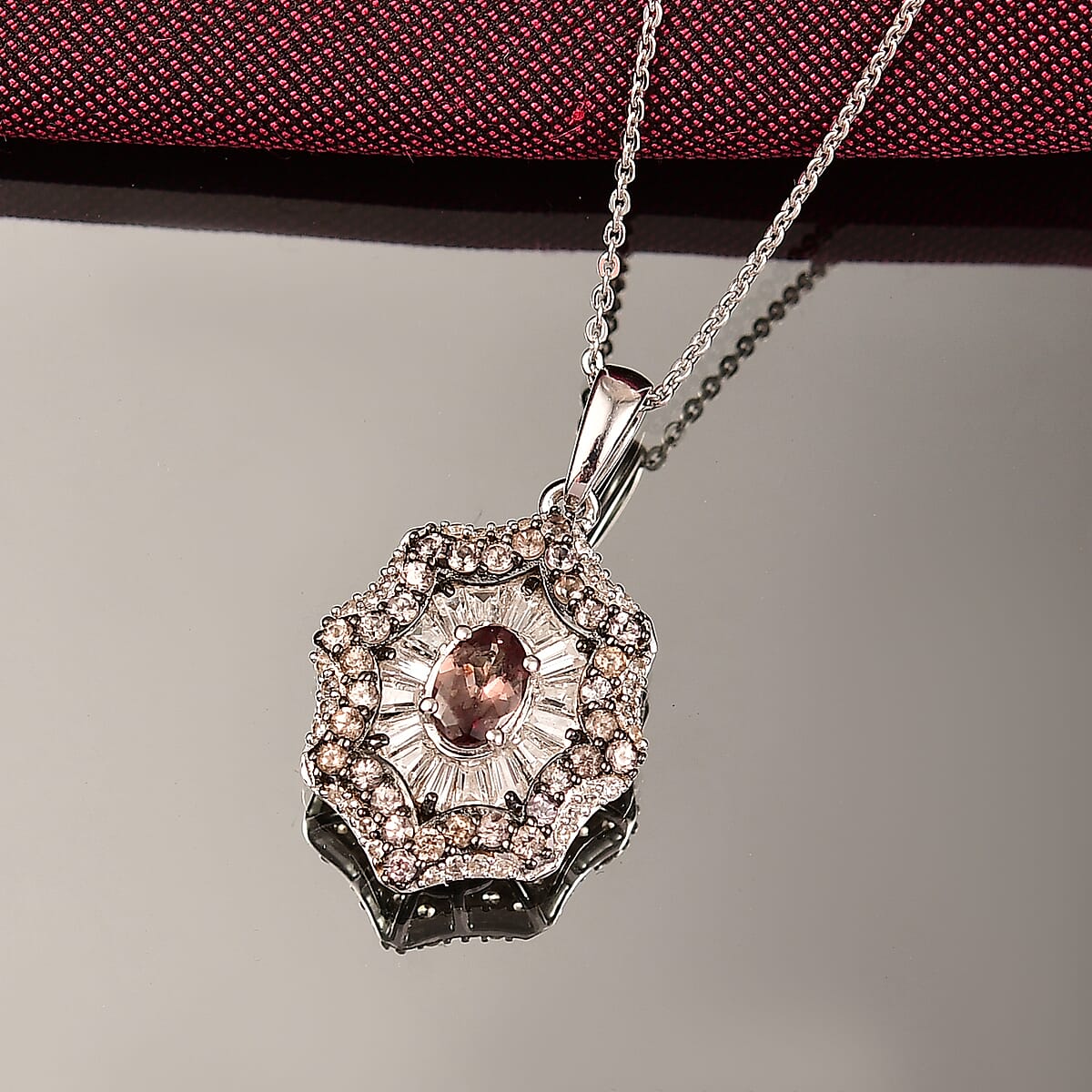 D'Joy Madagascar Color Change Garnet and White Zircon 2.10 ctw Celestial Radiance Pendant Necklace 20 Inches in Rhodium Over Sterling Silver image number 1