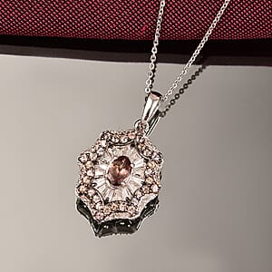 D'Joy Madagascar Color Change Garnet and White Zircon 2.10 ctw Celestial Radiance Pendant Necklace 20 Inches in Rhodium Over Sterling Silver
