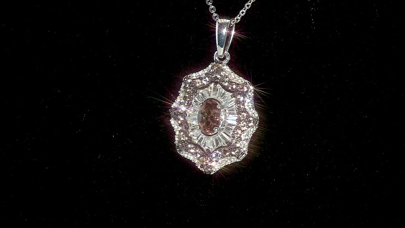 D'Joy Madagascar Color Change Garnet and White Zircon 2.10 ctw Celestial Radiance Pendant Necklace 20 Inches in Rhodium Over Sterling Silver