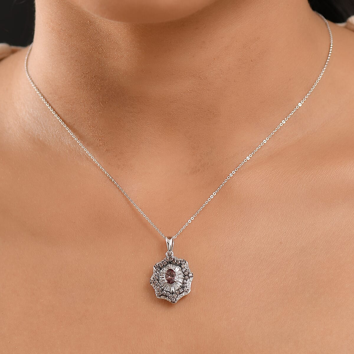D'Joy Madagascar Color Change Garnet and White Zircon 2.10 ctw Celestial Radiance Pendant Necklace 20 Inches in Rhodium Over Sterling Silver image number 2