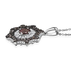 D'Joy Madagascar Color Change Garnet and White Zircon 2.10 ctw Celestial Radiance Pendant Necklace 20 Inches in Rhodium Over Sterling Silver
