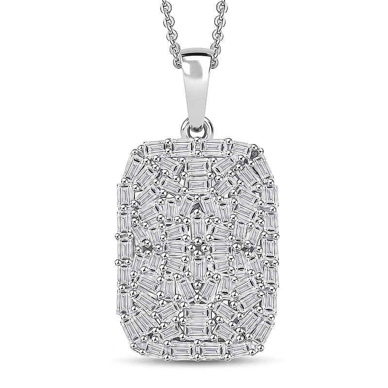 Luxuriant Lab Grown Diamond G-H SI 1.00 ctw Firecracker Pendant Necklace in Rhodium Over Sterling Silver 20 Inches