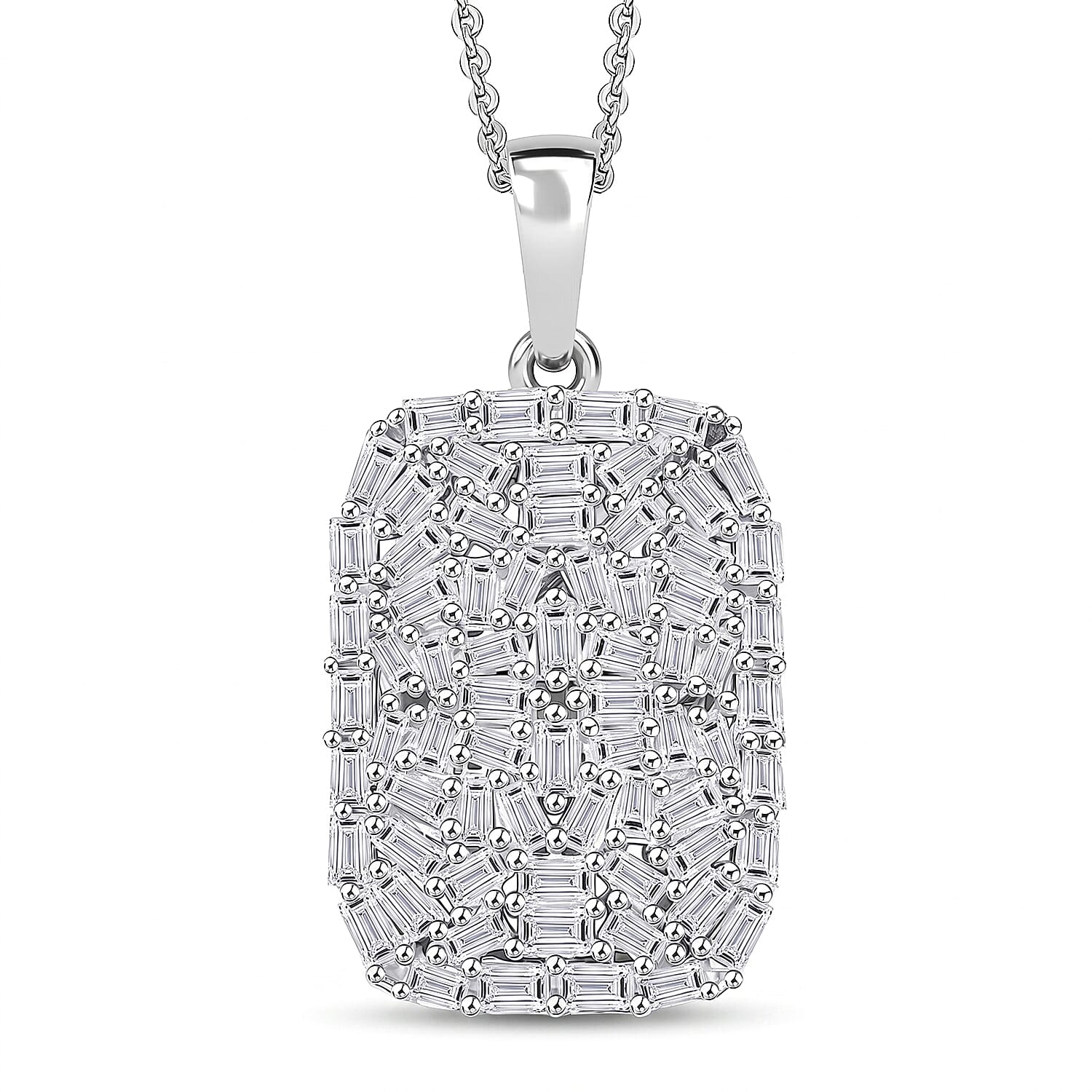 Luxuriant Lab Grown Diamond G-H SI 1.00 ctw Firecracker Pendant Necklace in Rhodium Over Sterling Silver 20 Inches