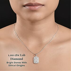Luxuriant Lab Grown Diamond G-H SI 1.00 ctw Firecracker Pendant Necklace in Rhodium Over Sterling Silver 20 Inches (Del. in 12-15 Days)