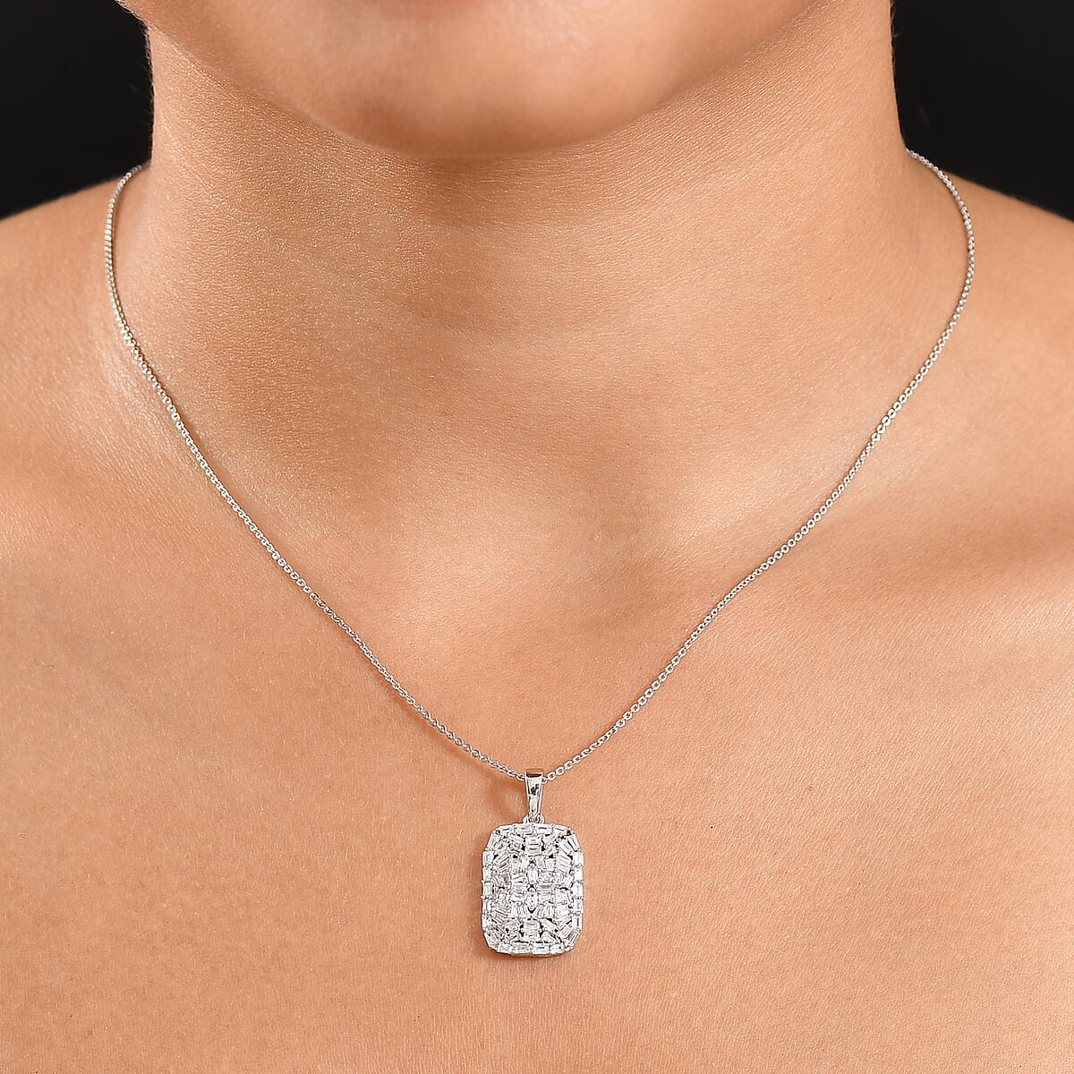 Luxuriant Lab Gronw Diamond G-H SI 1.00 ctw Pendant Necklace in Rhodium Over Sterling Silver 20 Inches image number 2