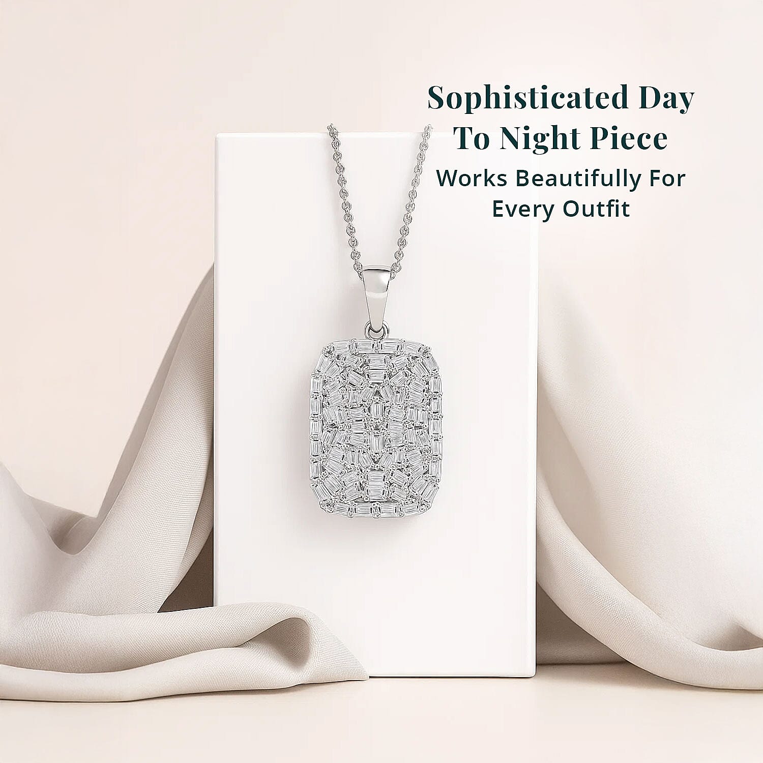 Luxuriant Lab Grown Diamond G-H SI 1.00 ctw Firecracker Pendant Necklace in Rhodium Over Sterling Silver 20 Inches