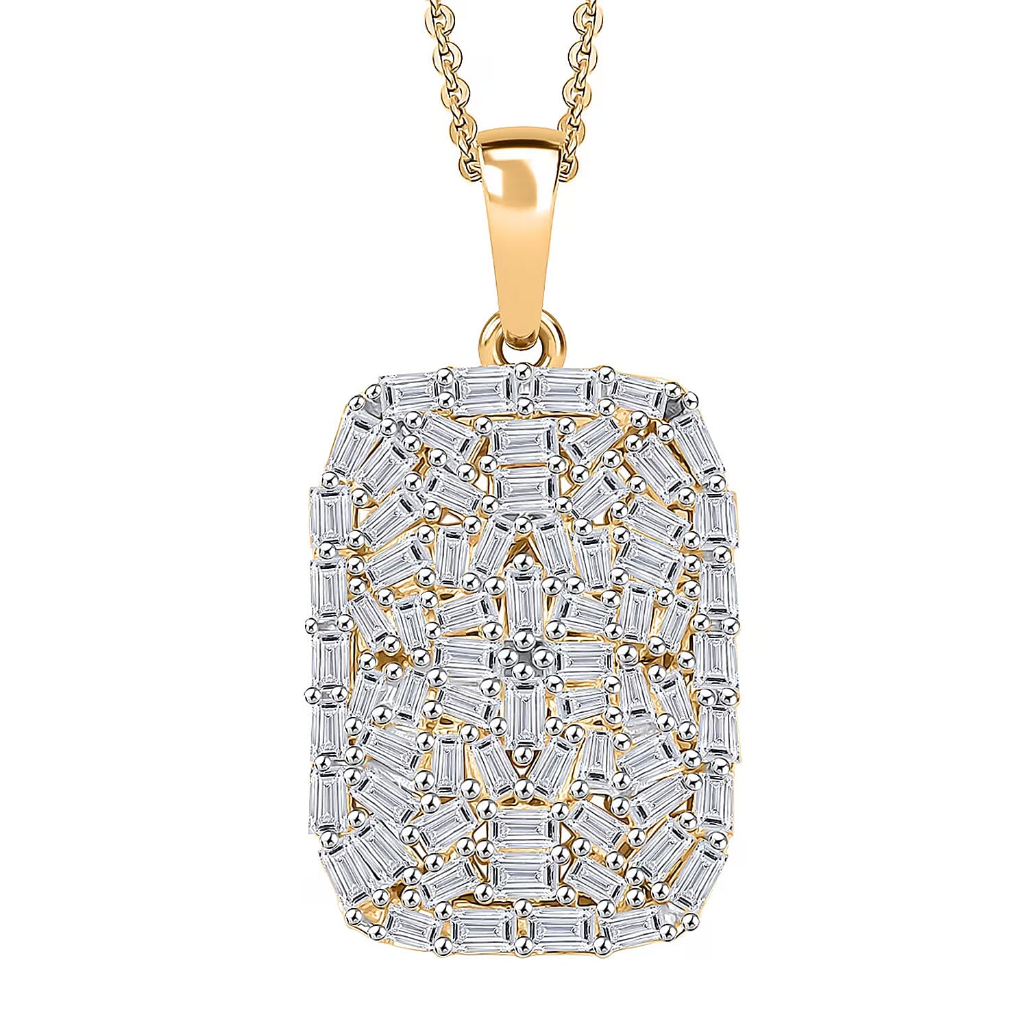 Luxuriant Lab Grown Diamond G-H SI 1.00 ctw Firecracker Pendant Necklace in 18K Vermeil Yellow Gold Over Sterling Silver 20 Inch