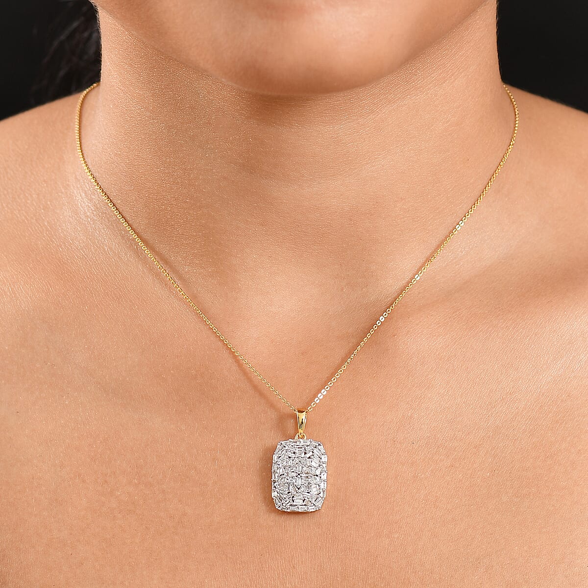 Luxuriant Lab Gronw Diamond G-H SI 1.00 ctw Pendant Necklace in 18K Vermeil Yellow Gold Over Sterling Silver 20 Inches image number 2