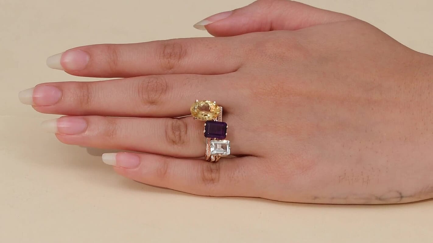 Set of 3 Multi Gemstone 6.90 ctw Stackable Ring in 18K Vermeil Rose Gold Over Sterling Silver (Size 7.0)