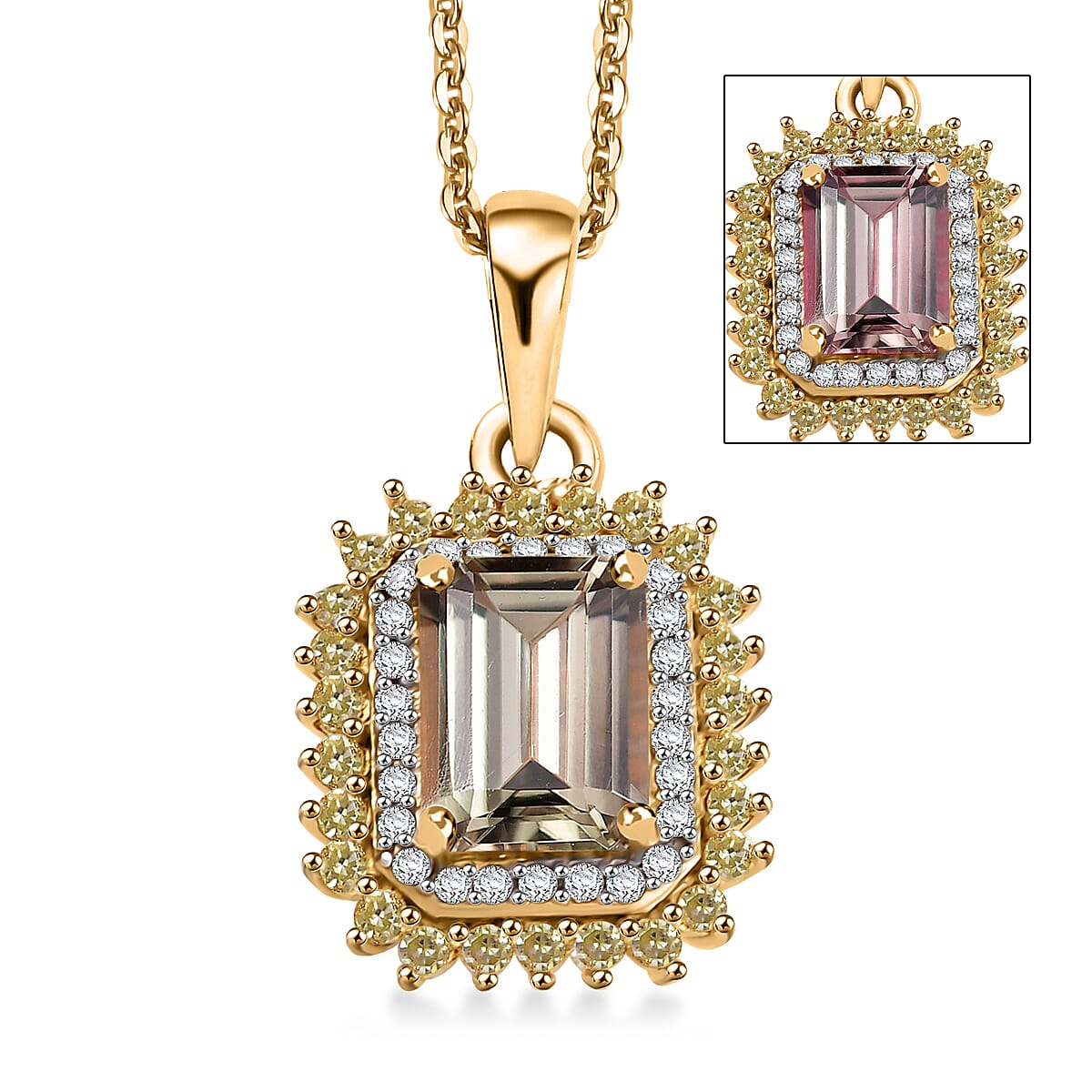 D'Joy AAA Turkizite, Natural Yellow and White Diamond 2.25 ctw Golden Mirage Pendant Necklace in 18K Vermeil Yellow Gold Over Sterling Silver 20 Inches image number 0