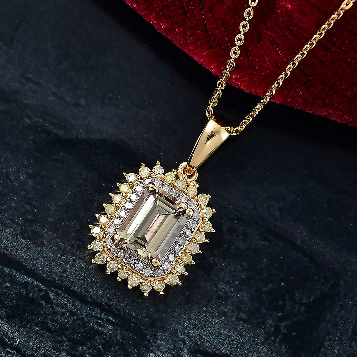 D'Joy AAA Turkizite, Natural Yellow and White Diamond 2.25 ctw Golden Mirage Pendant Necklace in 18K Vermeil Yellow Gold Over Sterling Silver 20 Inches image number 1
