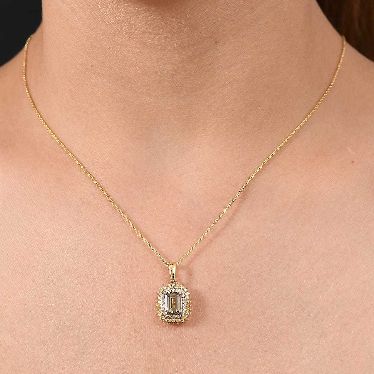D'Joy AAA Turkizite, Natural Yellow and White Diamond 2.25 ctw Golden Mirage Pendant Necklace in 18K Vermeil Yellow Gold Over Sterling Silver 20 Inches image number 2