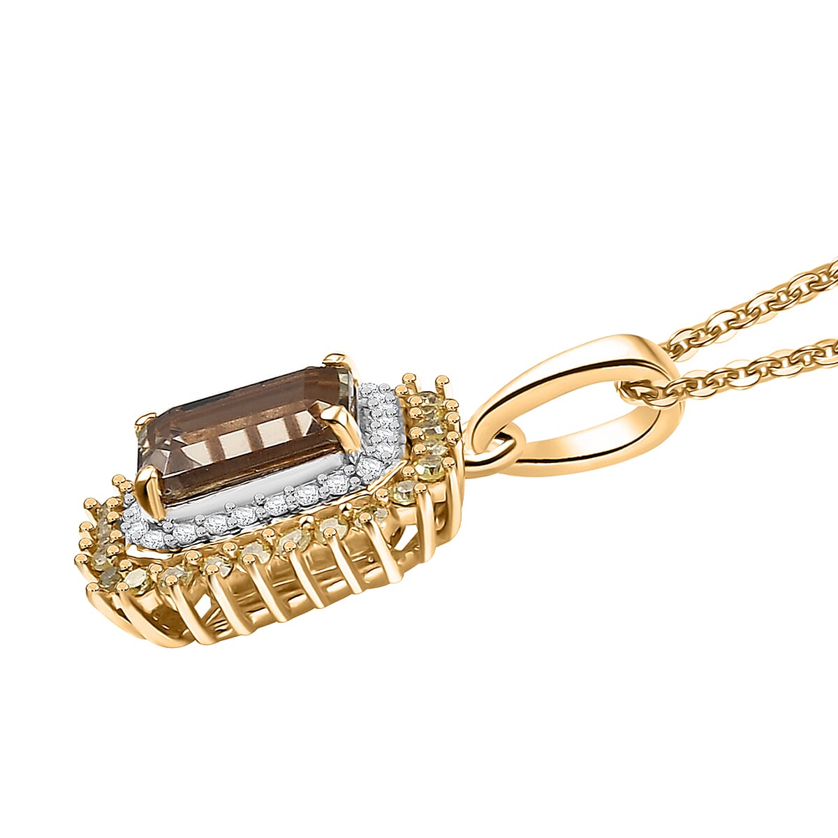 D'Joy AAA Turkizite, Natural Yellow and White Diamond 2.25 ctw Golden Mirage Pendant Necklace in 18K Vermeil Yellow Gold Over Sterling Silver 20 Inches image number 3