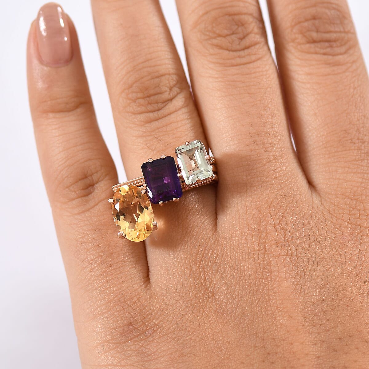 GP Royal Art Deco Collection Set of 3 Multi Gemstone 6.90 ctw Stackable Ring in 18K Vermeil Rose Gold Over Sterling Silver (Size 7.0) image number 2