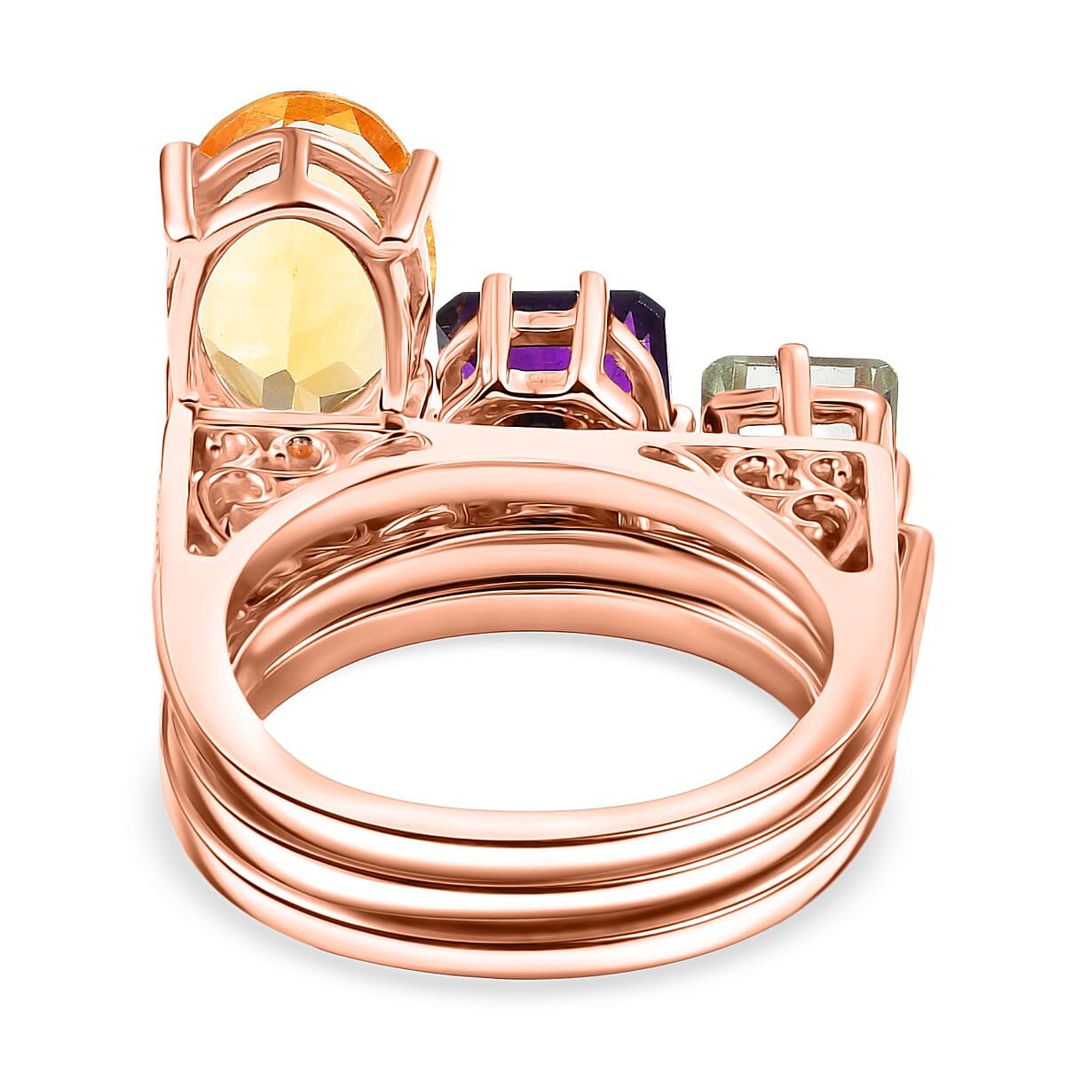 GP Royal Art Deco Collection Set of 3 Multi Gemstone 6.90 ctw Stackable Ring in 18K Vermeil Rose Gold Over Sterling Silver (Size 7.0) image number 6