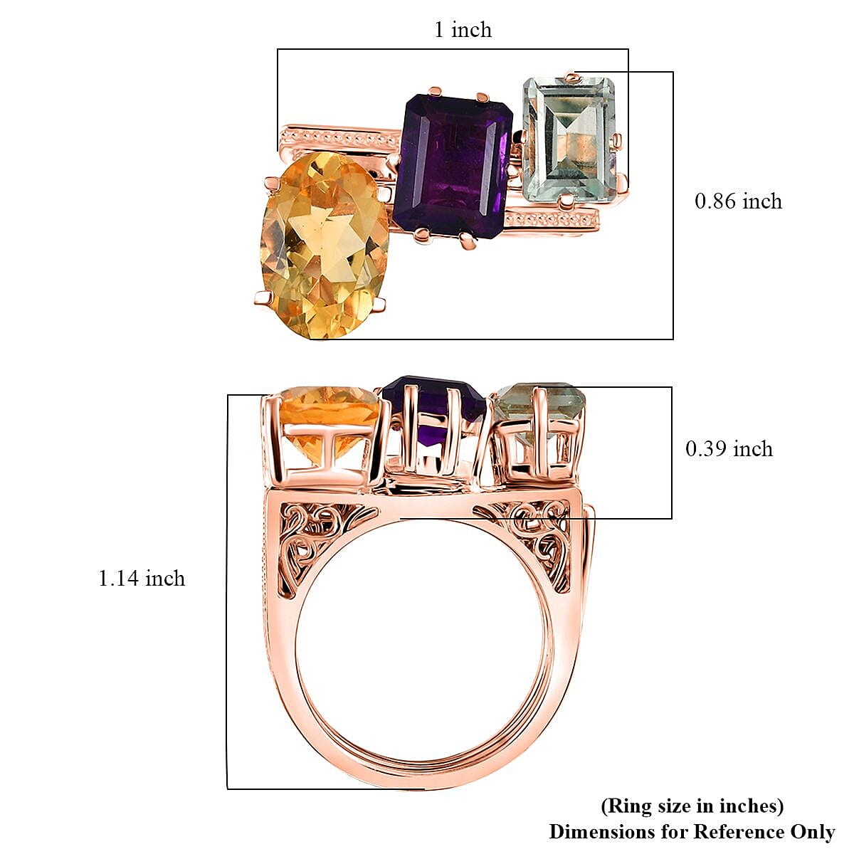 GP Royal Art Deco Collection Set of 3 Multi Gemstone 6.90 ctw Stackable Ring in 18K Vermeil Rose Gold Over Sterling Silver (Size 7.0) image number 7