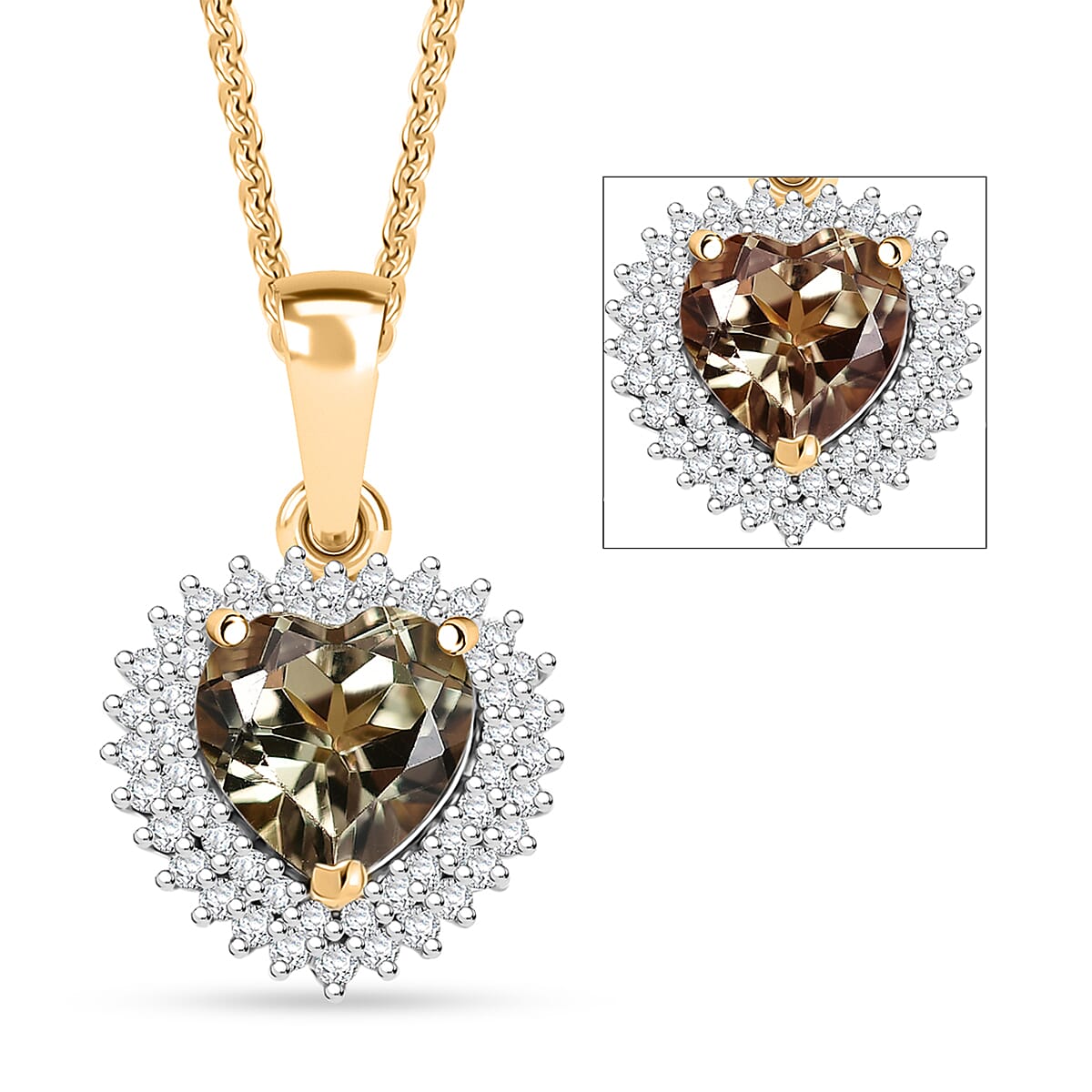 D'Joy AAA Turkizite and Moissanite 2.15 ctw Heart of Twilight Pendant Necklace in 18K Vermeil Yellow Gold Over Sterling Silver 20 Inches image number 0