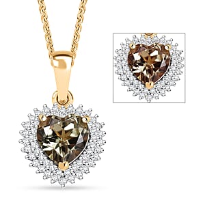 D'Joy AAA Turkizite and Moissanite 2.15 ctw Heart of Twilight Pendant Necklace in 18K Vermeil Yellow Gold Over Sterling Silver 20 Inches