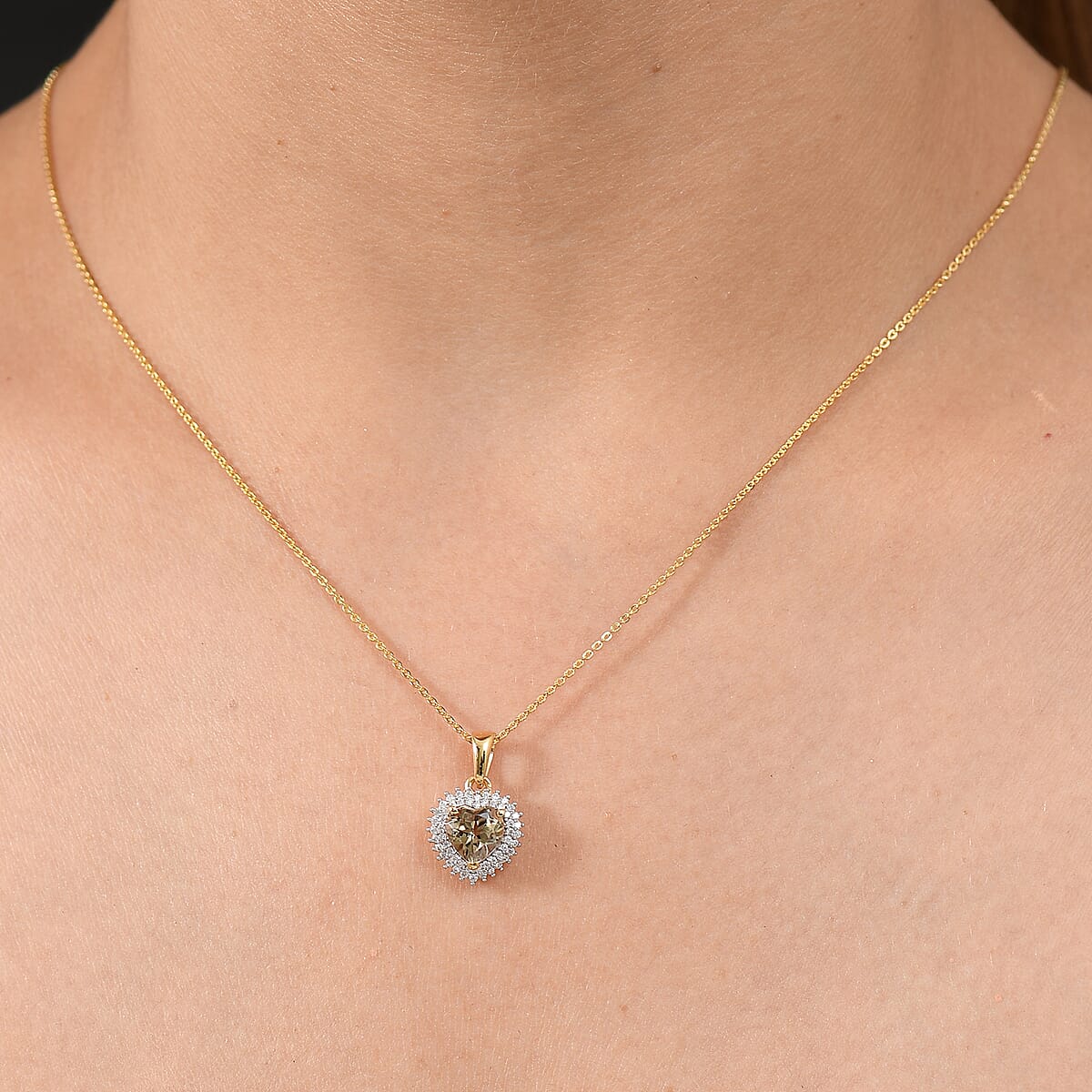 D'Joy AAA Turkizite and Moissanite 2.15 ctw Heart of Twilight Pendant Necklace in 18K Vermeil Yellow Gold Over Sterling Silver 20 Inches image number 2