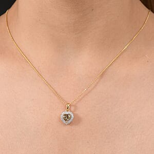 D'Joy AAA Turkizite and Moissanite 2.15 ctw Heart of Twilight Pendant Necklace in 18K Vermeil Yellow Gold Over Sterling Silver 20 Inches