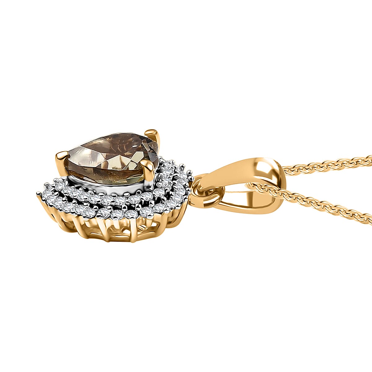 D'Joy AAA Turkizite and Moissanite 2.15 ctw Heart of Twilight Pendant Necklace in 18K Vermeil Yellow Gold Over Sterling Silver 20 Inches image number 3