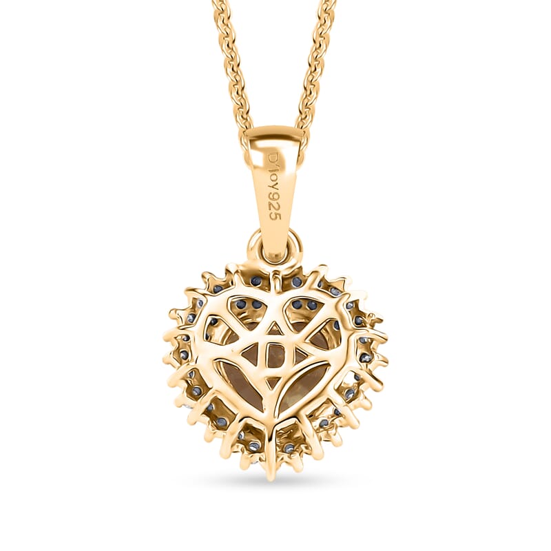 D'Joy AAA Turkizite and Moissanite 2.15 ctw Heart of Twilight Pendant Necklace in 18K Vermeil Yellow Gold Over Sterling Silver 20 Inches