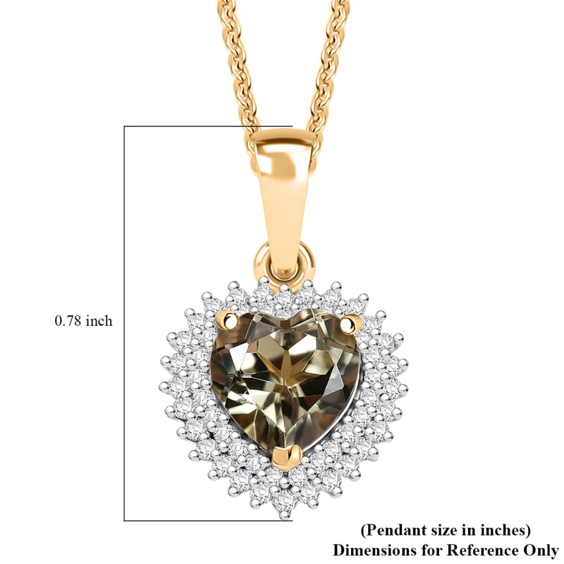D'Joy AAA Turkizite and Moissanite 2.15 ctw Heart of Twilight Pendant Necklace in 18K Vermeil Yellow Gold Over Sterling Silver 20 Inches