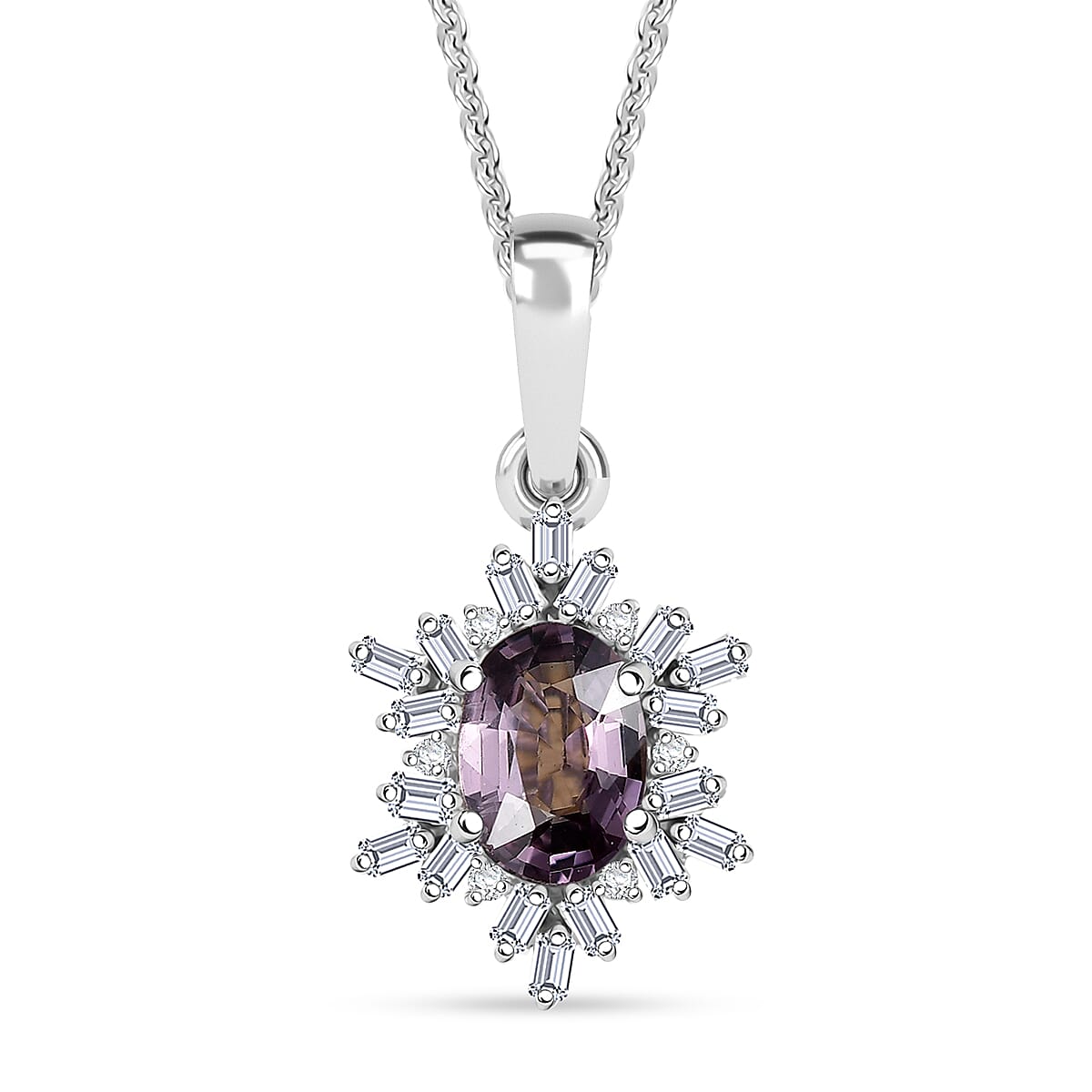 D'Joy Royal Lavender Spinel and Diamond 1.10 ctw Royal Rays Pendant Necklace in Rhodium Over Sterling Silver 20 Inches image number 0