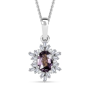D'Joy Royal Lavender Spinel and Diamond 1.10 ctw Royal Rays Pendant Necklace in Rhodium Over Sterling Silver 20 Inches