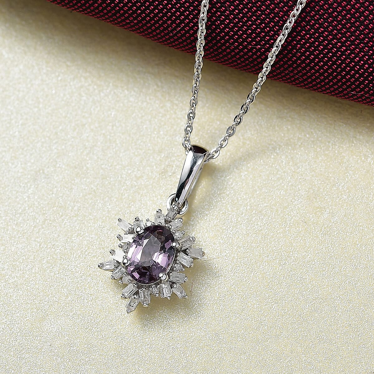 D'Joy Royal Lavender Spinel and Diamond 1.10 ctw Royal Rays Pendant Necklace in Rhodium Over Sterling Silver 20 Inches image number 1