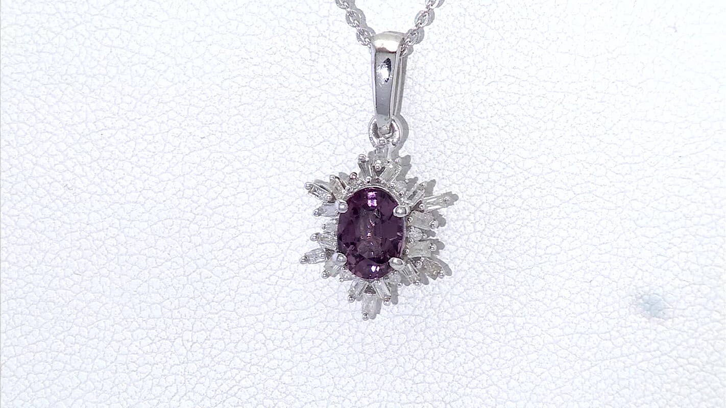 D'Joy Royal Lavender Spinel and Diamond 1.10 ctw Royal Rays Pendant Necklace in Rhodium Over Sterling Silver 20 Inches