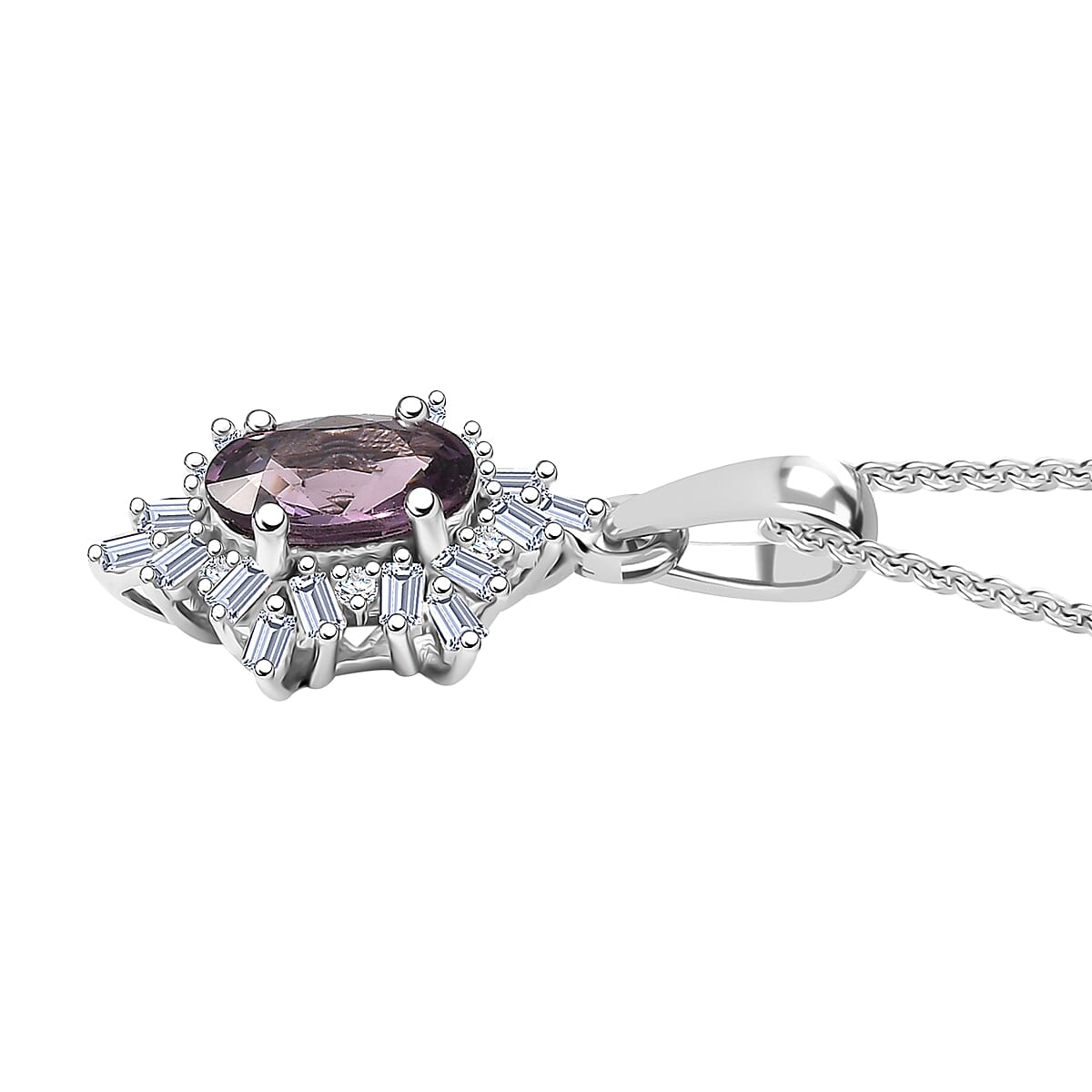D'Joy Royal Lavender Spinel and Diamond 1.10 ctw Royal Rays Pendant Necklace in Rhodium Over Sterling Silver 20 Inches image number 3