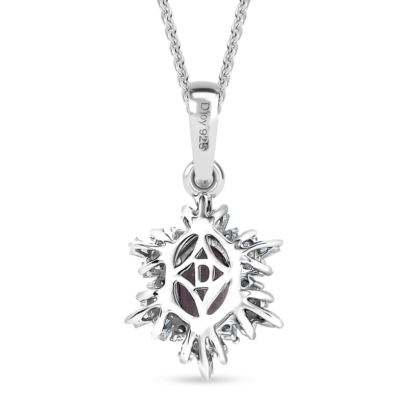 D'Joy Royal Lavender Spinel and Diamond 1.10 ctw Royal Rays Pendant Necklace in Rhodium Over Sterling Silver 20 Inches
